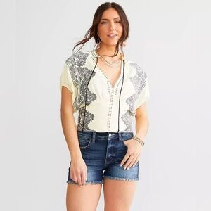 Gimmicks Embroidered Dolman Cropped Top